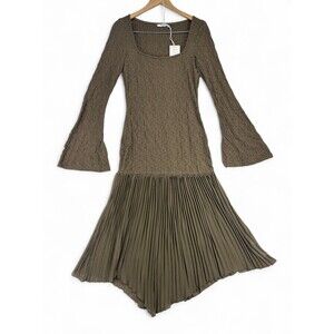 Naked Scoop Neck Textured Knit Dress w/ Pleated‎ Handkerchief Hem Sz 8